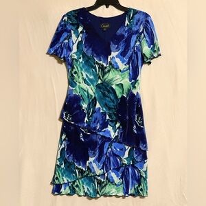 Connected Apparel Vibrant Blue and Green Mini Dress Size 8